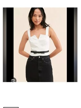 NWT MAEVE BY Anthropologie White Cropped Bustier Top with Black Waist Bow Size 2